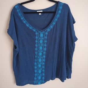 J Jill Love Linen Embroidered top blue XL